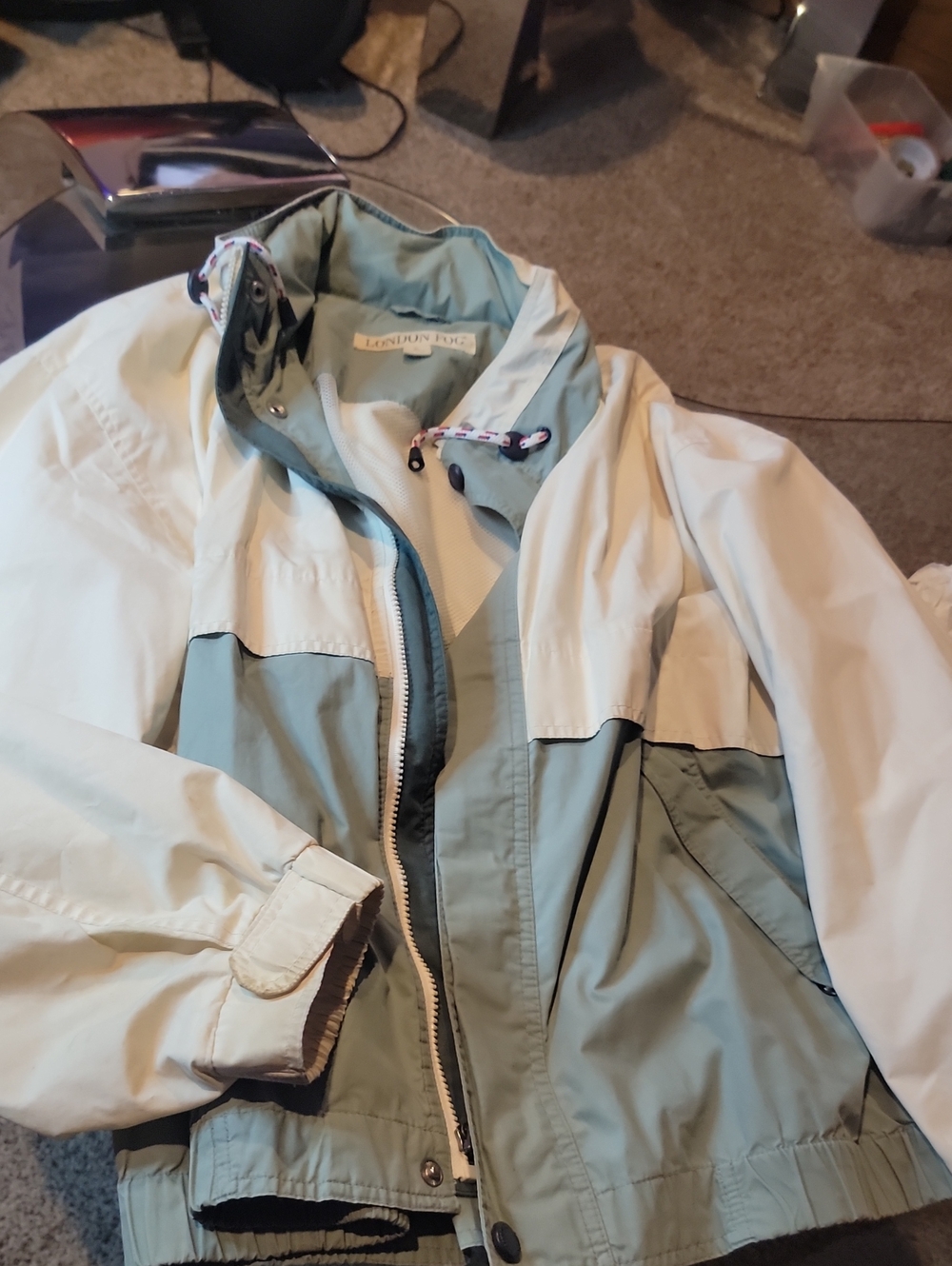 London Fog Two-Tone Sage Green and Cream Utility Jacket